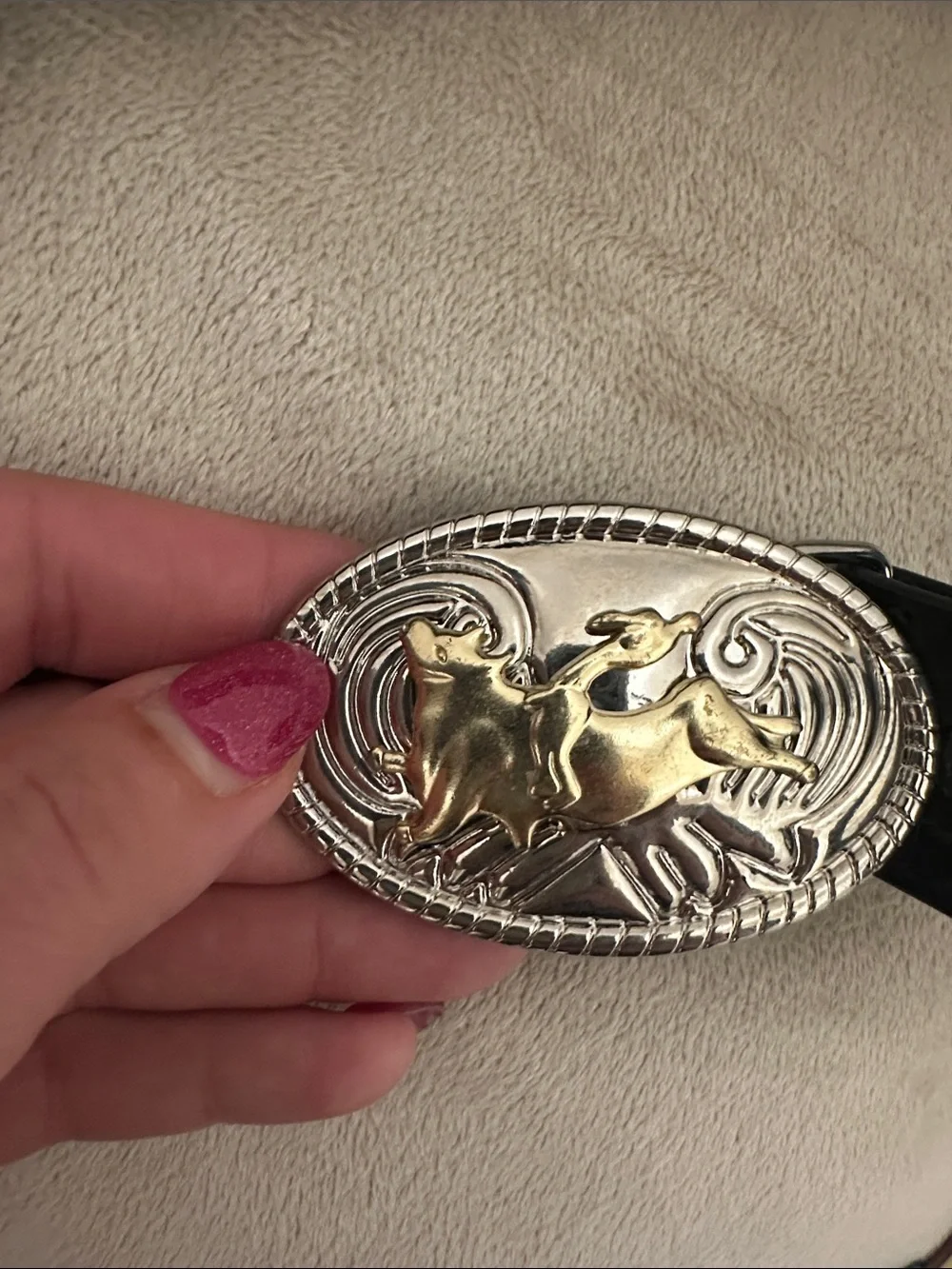Kids Western Belt with Gold & Silver Rodeo Buckle